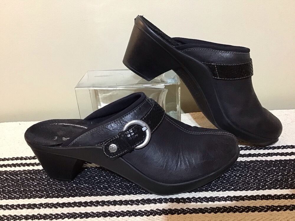 Romika Black Leather Mule Clogs EU40 US9-9.5 SlipOn Lagen Y2K Retro Boho Comfort